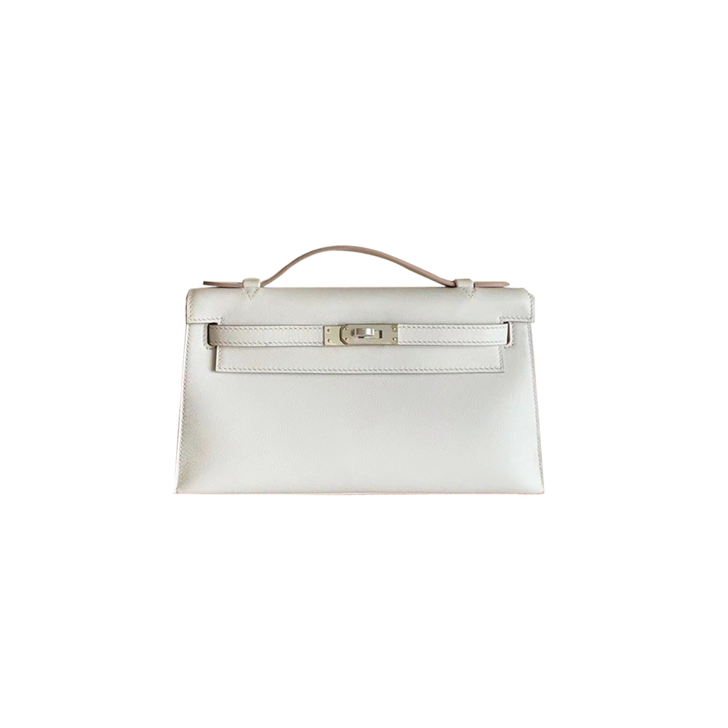 HERMÈS MASTER KELLY CLUTCH SWIFT M4 MILK GRAY SILVER (22*14*7cm) 